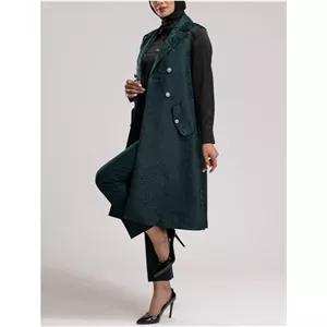 وست بلند زنانه ژاکارد مجلسی جیب نما یقه انگلیسی 70104 بُرنُس رنگ سبز L