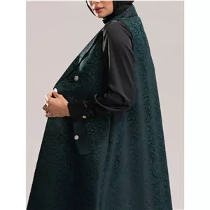 وست بلند زنانه ژاکارد مجلسی جیب نما یقه انگلیسی 70104 بُرنُس رنگ سبز L