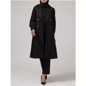 وست بلند زنانه ژاکارد مجلسی جیب نما یقه انگلیسی 70104 بُرنُس رنگ مشکی L