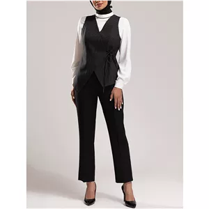 وست زنانه پارچه دیپلمات یقه چپ و راستی آستر دار 70100 بُرنُس رنگ مشکی 42