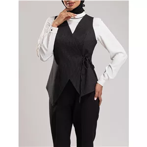 وست زنانه پارچه دیپلمات یقه چپ و راستی آستر دار 70100 بُرنُس رنگ مشکی 38