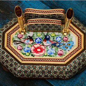 جاقلمی 8 گوش 11*15 خاتم 24 سیم نقاشی گل و مرغ 
