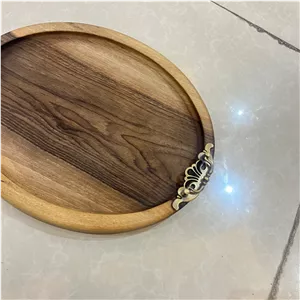 سینی چوبی گردو دسته فلزی
