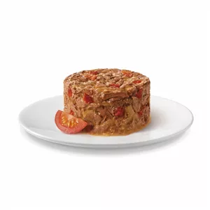 کنسرو کیکی(گوشت تکه ای خالص) گربه گورمت گلد آلمانی با طعم گوشت بیف و گوجه فرنگی 85 گرم