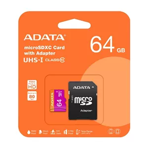 کارت حافظه‌ microSDXC ای دیتا سرعت 80MBps ظرفیت 64 گیگابایت به همراه آداپتور SD