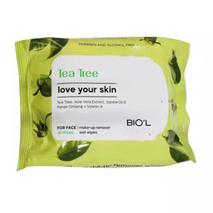 دستمال مرطوب پاک کننده ارایش صورت حاوی عصاره گیاهیی درخت چای مناسب پوست های چرب بیول 20 برگی