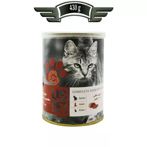 کنسرو گربه یو اس پت us pet با طعم گوشت گاو خالص 430 گرم