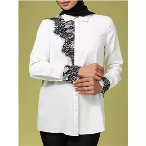 تونیک زنانه آستین بلند کرپ الیزه دانتل دار 50109 بُرنُس رنگ سفید 38