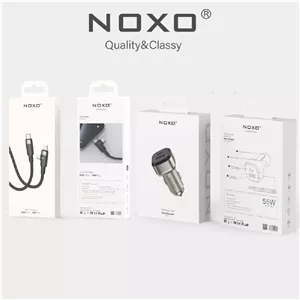 شارژر فندکی دو درگاه نوکسو مدل CCN-P-5 با توان 55 وات، پشتیبانی از شارژ سریع PD 30 وات و QC4.0، همراه کابل سه‌کاره CN-5 با طول 1.2 متر و شارژ سریع تا 60 وات