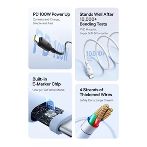 کابل شارژ دو سر تایپ سی 100 وات باسئوس Silky P10377704213 طول 1 متر