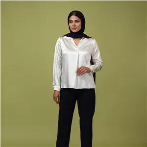 بلوز زنانه ساتن کلاسیک آستین بلند فروغ سفید 40