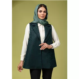 جلیقه زنانه ژاکارد کلاسیک یقه انگلیسی 70109 بُرنُس رنگ سبز 46