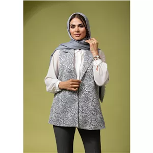جلیقه زنانه ژاکارد کلاسیک یقه انگلیسی 70109 بُرنُس رنگ طوسی 44