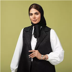 جلیقه زنانه ژاکارد کلاسیک یقه انگلیسی 70109 بُرنُس رنگ مشکی 48