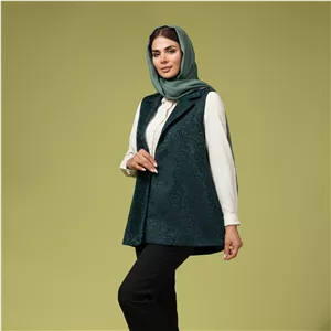 جلیقه زنانه ژاکارد کلاسیک یقه انگلیسی 70109 سبز 42