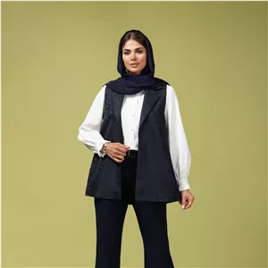 جلیقه زنانه ژاکارد کلاسیک یقه انگلیسی 70109 سورمه ای 46