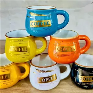 فنجان قهوه خوری رنگی طرح کافی کوزه ای دست 6 عددی coffee