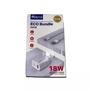 باندل آداپتور و کابل شارژ فوربری آداپتور 18 واتکابل یو اس بی به میکرو AM18 سفید