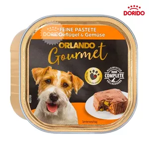 خوراک کاسه‌ای ووم سگ اورلاندو با طعم مرغ و سبزیجات Orlando mit Geflugel & Gemuse وزن 150 گرم