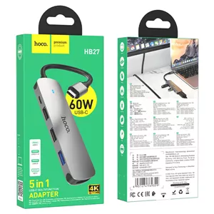 هاب تایپ سی 5 پورت هوکو Hoco Type-C hub HB27 HDTVUSB3.0USB2.0*2PD
