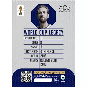 کارت فوتبالی طلا سوت کین KANE طرح جام جهانی 2026 با 10 سوت طلای 18 عیار دیجیتال کد SO10062026
