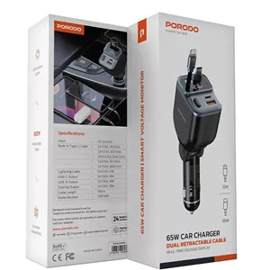 شارژر فندکی خودرو پرودو مدل PDFWCH068 ظرفیت 65 وات