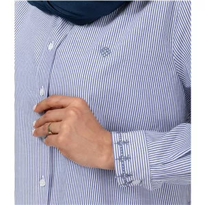 شومیز زنانه راه راه ویسکوز دارای گلدوزی 30118 بُرنُس رنگ آبی XL