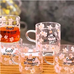 فنجان قهوه خوری پیرکس good afternoon گل صورتی دست 6 عددی