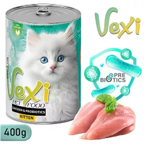 کنسرو پته بچه گربه وکسی با طعم مرغ و پروبیوتیک 400 گرم