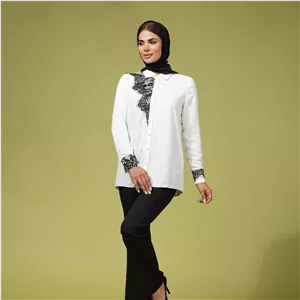 تونیک زنانه آستین بلند کرپ الیزه دانتل دار 50109 سفید 48