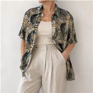 شومیز آستین کوتاه هاوایی پوست ماری زارا | Zara رگولارفیت سایز 40 تا 42 کد 3236