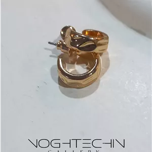 گوشواره زنانه برند استنلس استیل مدل حلقه ای کوچک دفرمه طرح طلا وارداتی