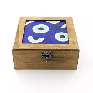 جعبه دمنوش چوبی با نقش چشم‌نظر – انتخابی خاص برای لحظات خاص