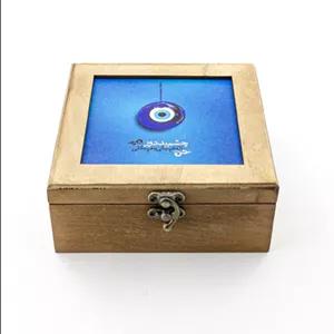 جعبه دمنوش چوبی طرح چشم نظر – آرامش و زیبایی در یک قاب