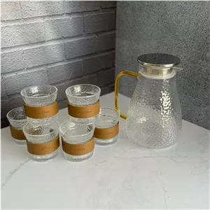 ست پارچ و لیوان پیرکس طرح سنگی  درب استیل