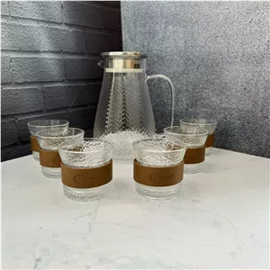 ست پارچ و لیوان پیرکس طرح برفی درب استیل