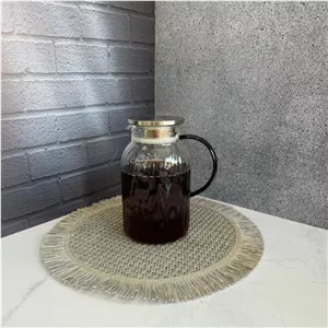 پارچ پیرکس درب استیل طرح سنگی 1500میل دسته سبز اعیانی