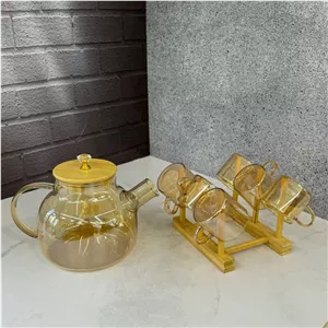 ست قوری و استکان پیرکس درب الماسی لوزی شامپاینی