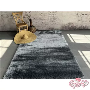فرش پرزبلند شگی طوسی 3D