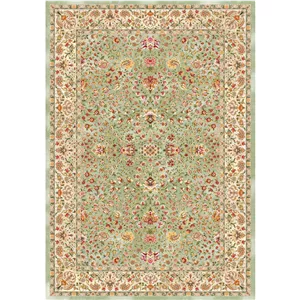 فرش ابریشم طرح دستبافت نقشه گلستان سبز ماچا 1156