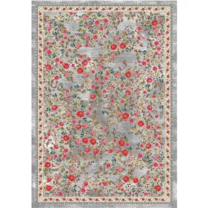 فرش ابریشم طرح دستبافت نقشه گل بهار طوسی 1155