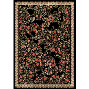 فرش ابریشم طرح دستبافت نقشه گل بهار مشکی 1150