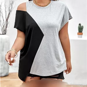 تیشرت فانتزی دو رنگ ویسکوز ملانژ🛍💯🎀 سایز بزرگ ۲۲۳۱ بزمی