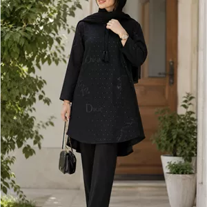 شومیز مانتو نگین دار زیبا وشیک تنخور عالی تکرنگ مشکی 😍 😍 کد ۱۵۵۱۰ فاروین