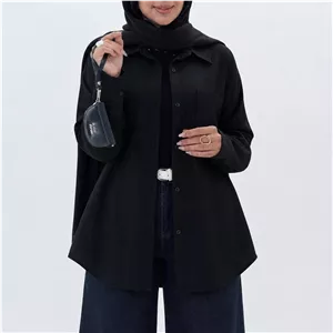 شومیز آیوا سه خط با کیفیت تک رنگ مشکی کد 13367 چیچک