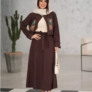 ست کت و دامن گلدوزی آنیل در رنگ بندی کد 20902 سارین