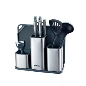 سرویس چاقو ۱۱ پارچه استیل عرشیا به‌همراه تخته برش و استند چاقو مدل KS478-3721