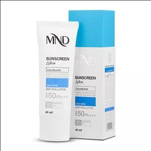 لوسیون ضدآفتاب با فاکتور حفاظتی ۵۰ (spf 50 )مناسب پوست چرب بی رنگ ام ان دی ۴۰ میلی لیتر