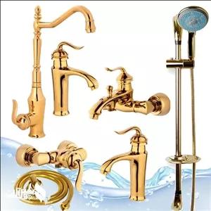 مجموعه 7تکه بامبو طلایی همراه علم دوش تک کاره