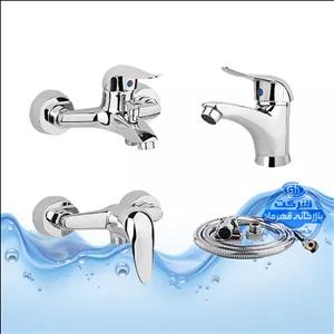 ست ۴ عددی شیرآلات مدل قهرمان شامل شیر روشویی، توالت، حمام و شلنگ توالت | کروم براق | شیرآلات برند آیدا صنعت